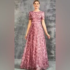 FAERIESTY NWOT $142 1XL Sequin Short Sleeves A Line Formal Maxi Dress